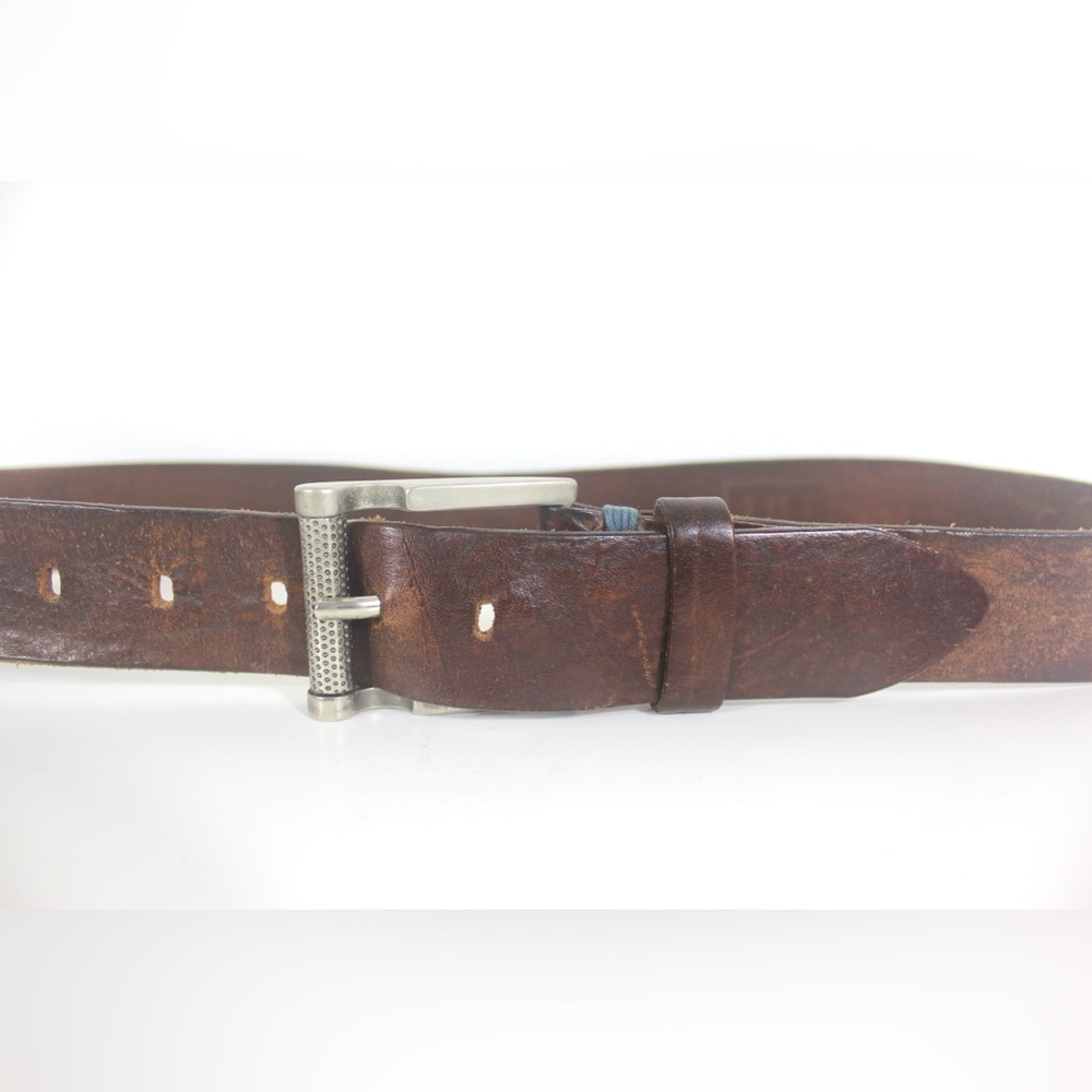 Vintage Worn In Distressed Thick Italian Brown Leather Work Belt unisex Silver